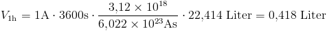 Berechnung der stündlich entstehenden Wasserstoffmenge bei 1 Ampere